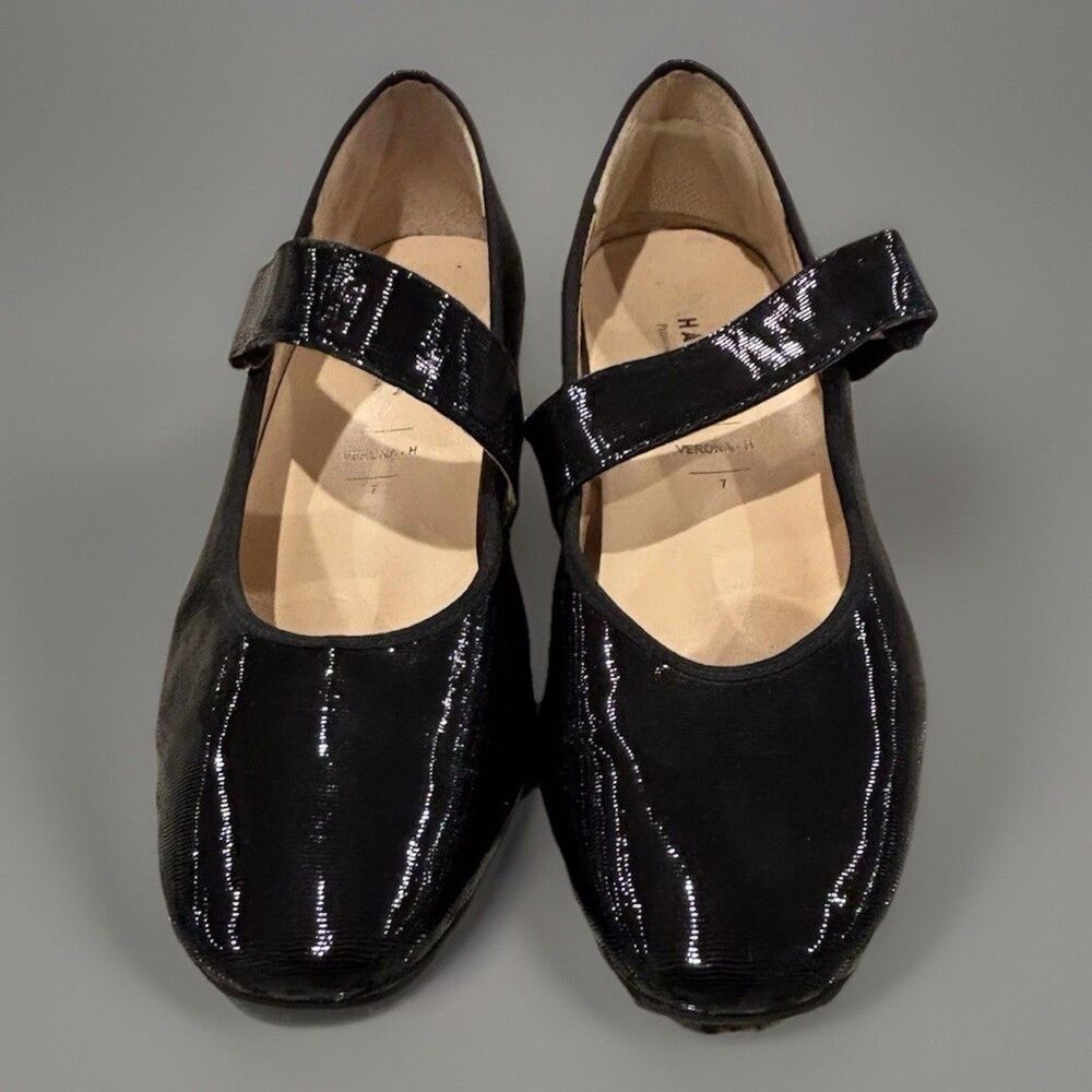 Hassia Black Textured Patent Block Heel Shoes Mary Jane UK 7,  US 9-9. 5 Verona